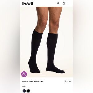 Wolford NWT Men's Velvet Knee-High Socks - Black size 39-40 (US 6.5-7.5)